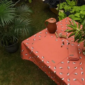 Dining Set - Sparrows - Burnt Chilli - Acrylic Coated Table Cloth, 6 Place mats (Solid), Napkins (Set of 6)